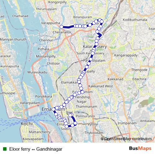 Eloor ferry ↔ Gandhinagar bus Line Map