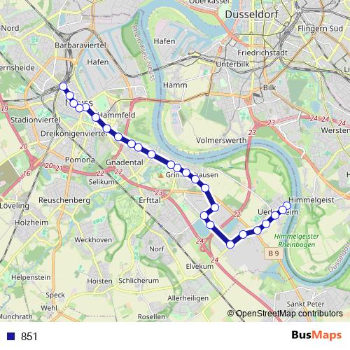 851 bus Line Map