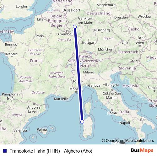 Francoforte Hahn (HHN) - Alghero (Aho) air Line Map