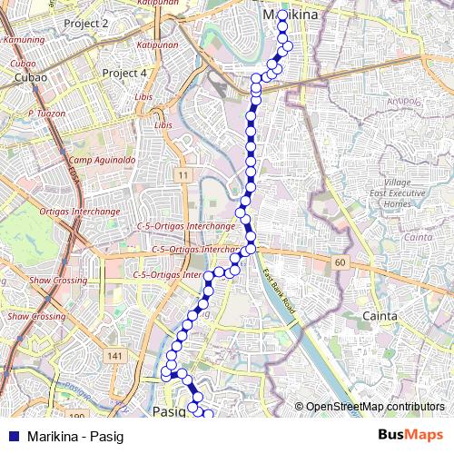 Marikina - Pasig bus Line Map