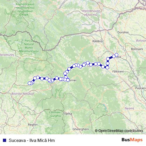 Suceava - Ilva Mică Hm rail Line Map