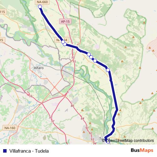 Villafranca - Tudela bus Line Map