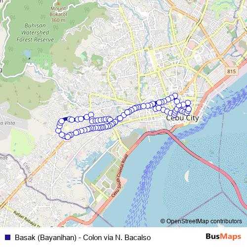 Basak (Bayanihan) - Colon via N. Bacalso bus Line Map