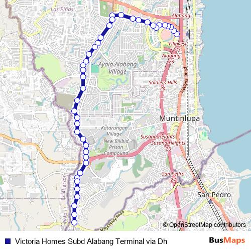 Victoria Homes Subd Alabang Terminal via Dh bus Line Map