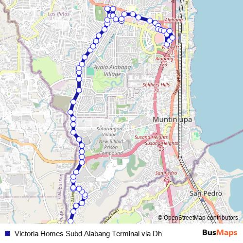 Victoria Homes Subd Alabang Terminal via Dh bus Line Map