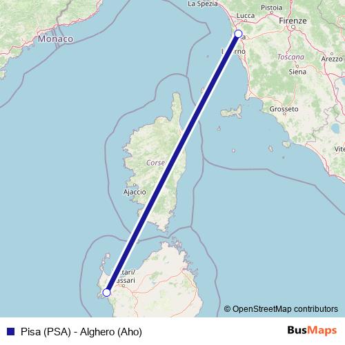 Pisa (PSA) - Alghero (Aho) air Line Map