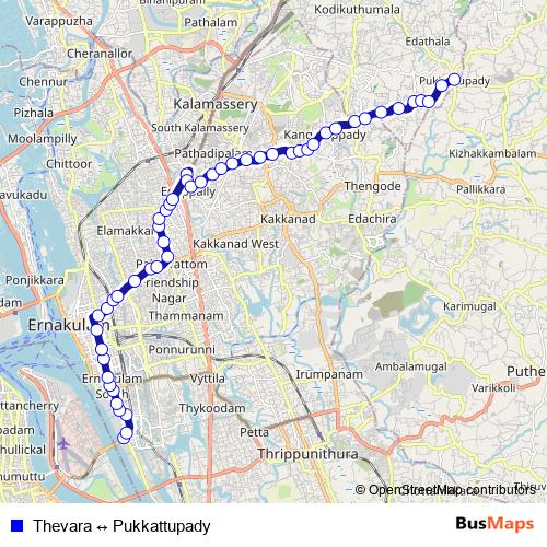 Thevara ↔ Pukkattupady bus Line Map
