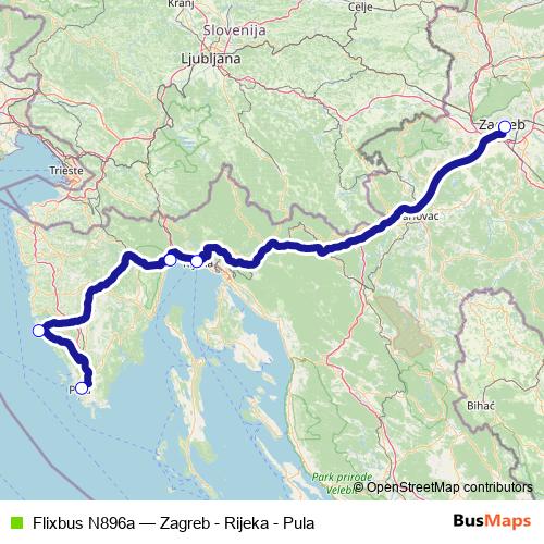 Flixbus N896a bus Line Map