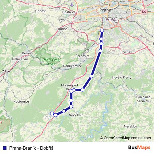 Praha-Braník - Dobříš rail Line Map