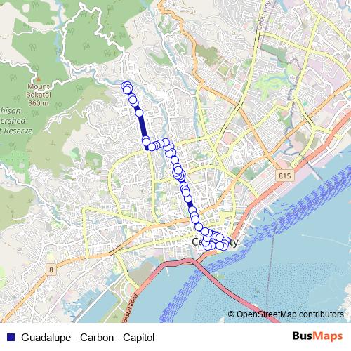Guadalupe - Carbon - Capitol bus Line Map