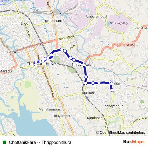 Chottanikkara ↔ Thrippoonithura bus Line Map