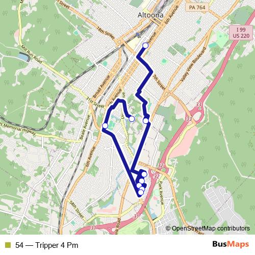 54 bus Line Map