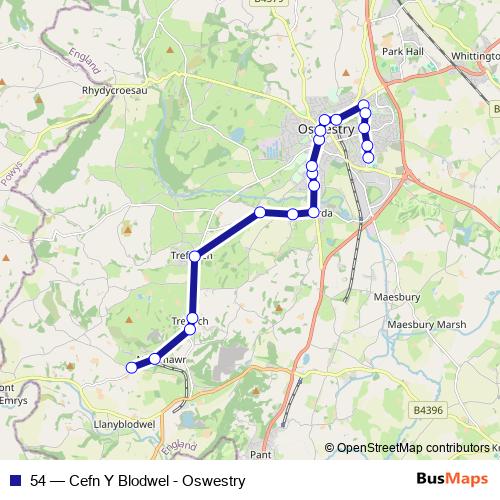 54 bus Line Map