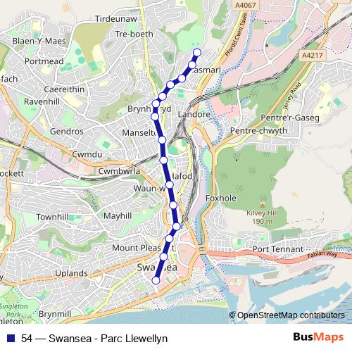 54 bus Line Map