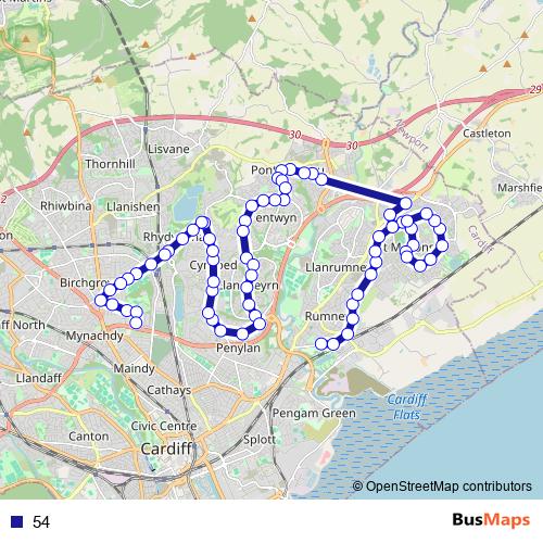 54 bus Line Map