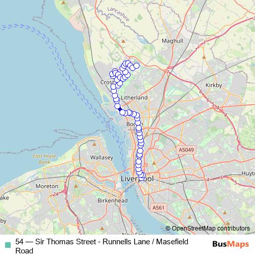 54 bus Line Map