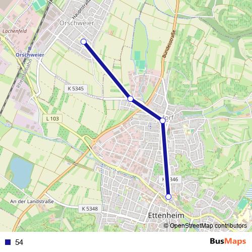 54 bus Line Map