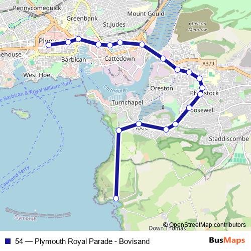 54 bus Line Map