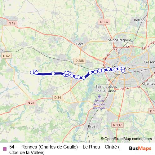 54 bus Line Map