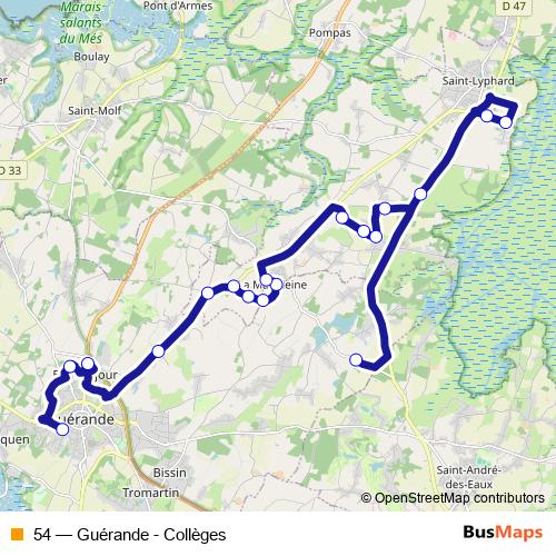 54 bus Line Map