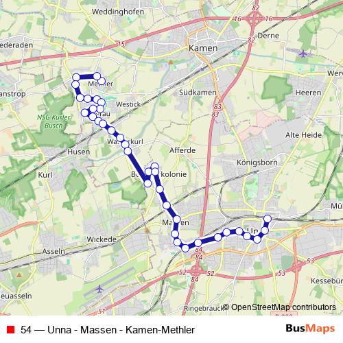 54 bus Line Map