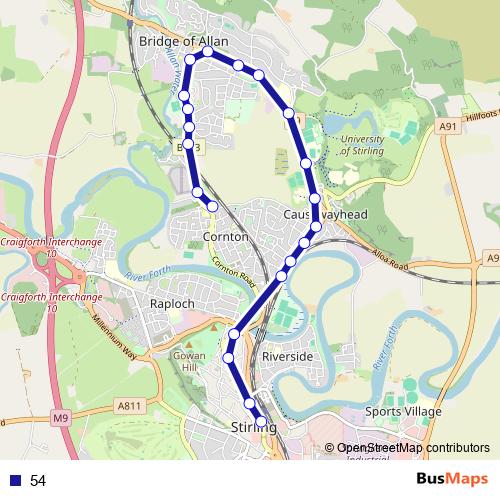 54 bus Line Map