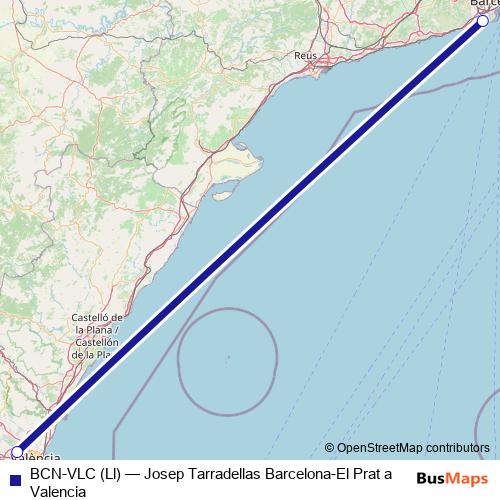 BCN-VLC (Ll) air Line Map