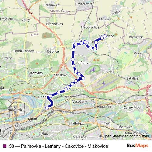 58 trolleybus Line Map