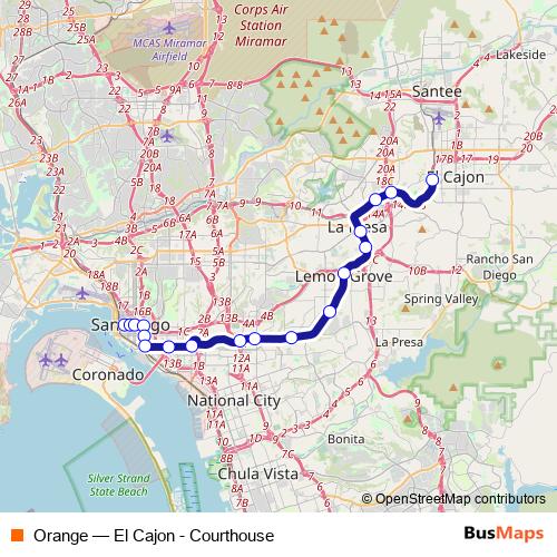 Orange tram Line Map