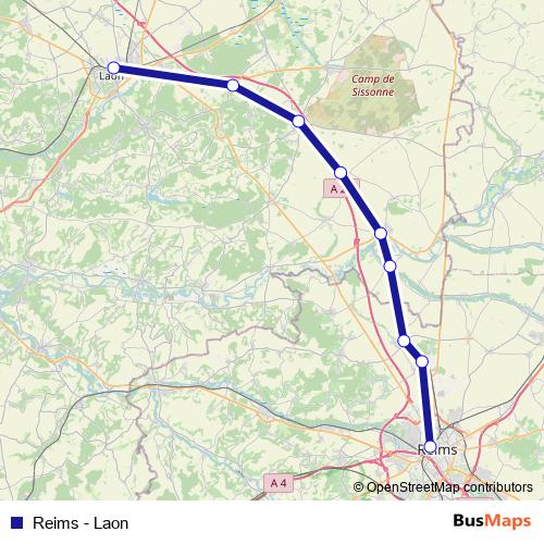 Reims - Laon bus Line Map