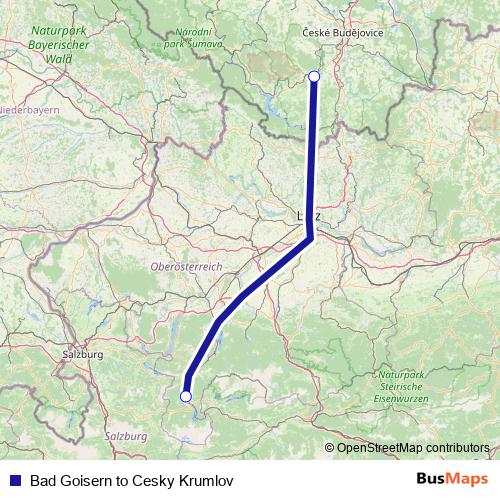 Bad Goisern to Cesky Krumlov bus Line Map