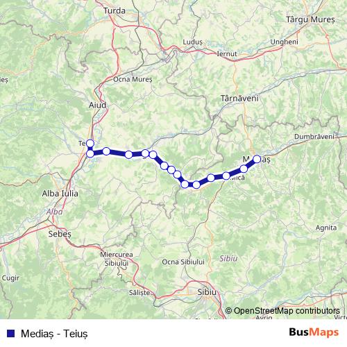Mediaş - Teiuş rail Line Map