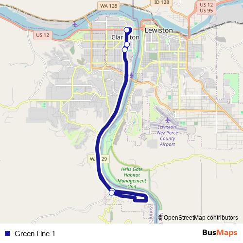 Green Line 1 bus Line Map