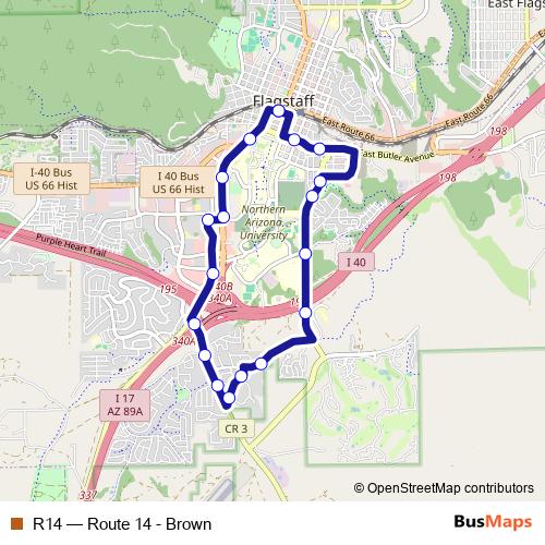 R14 bus Line Map