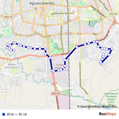 R14 bus Line Map