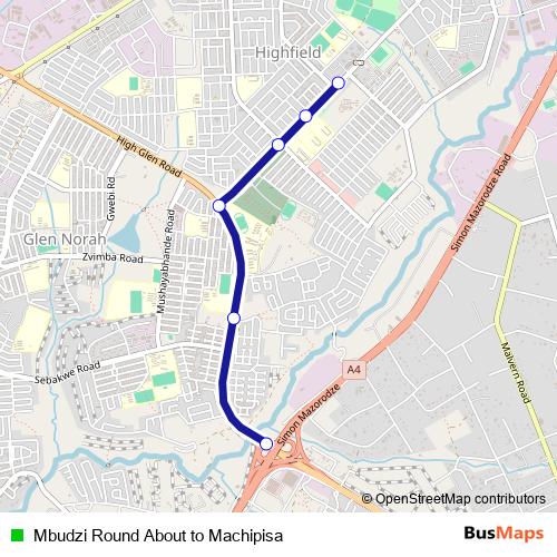 Mbudzi Round About to Machipisa bus Line Map