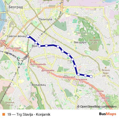 19 trolleybus Line Map