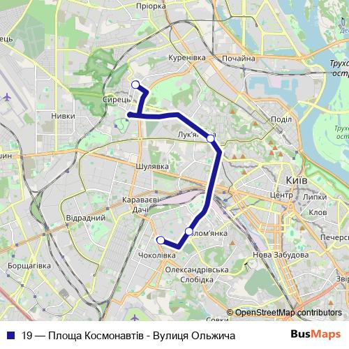 19 trolleybus Line Map