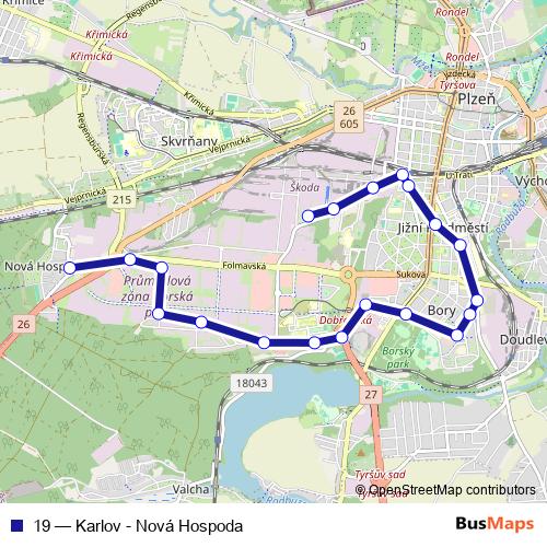 19 trolleybus Line Map