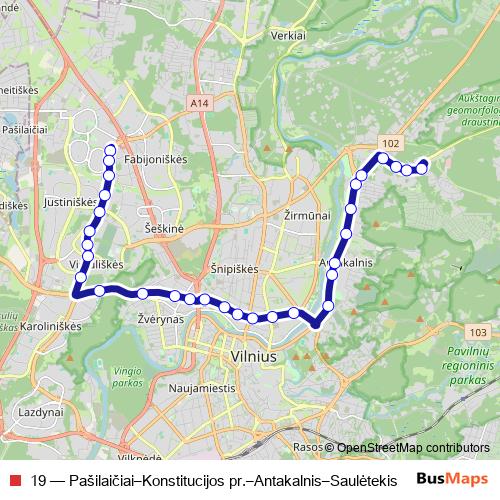 19 trolleybus Line Map