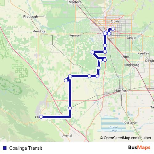 Coalinga Transit bus Line Map