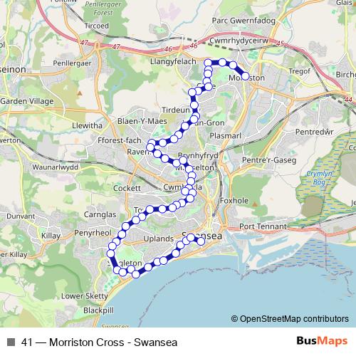 41 bus Line Map