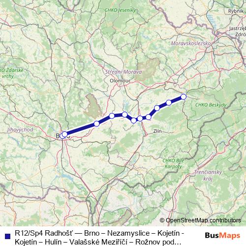 R12/Sp4 Radhošť rail Line Map