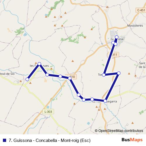 7. Guissona - Concabella - Mont-roig (Esc) bus Line Map