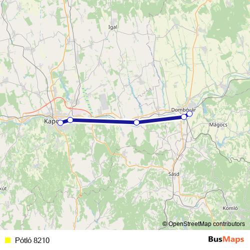 Pótló 8210 bus Line Map