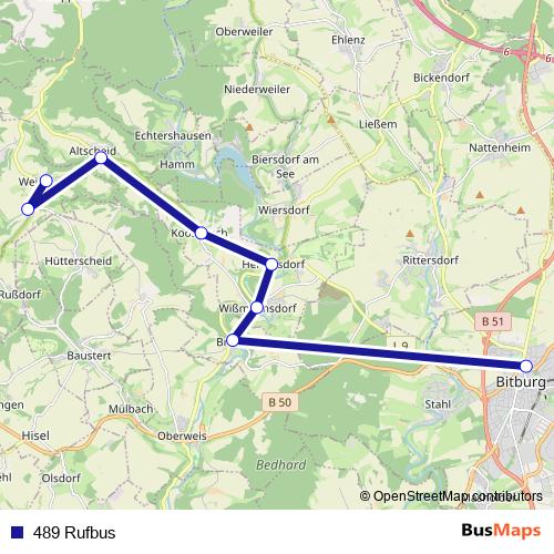 489 Rufbus bus Line Map