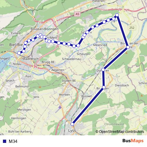 M34 bus Line Map