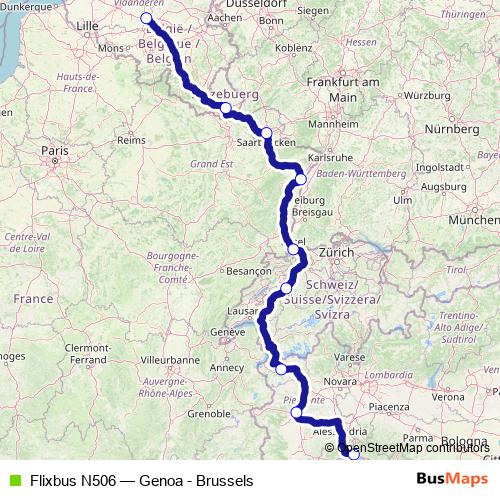 Flixbus N506 bus Line Map