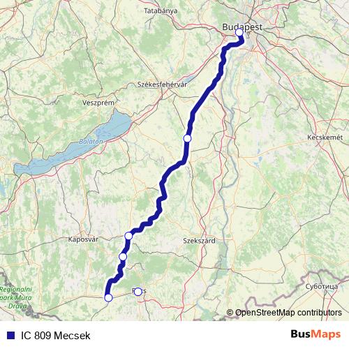 IC 809 Mecsek rail Line Map