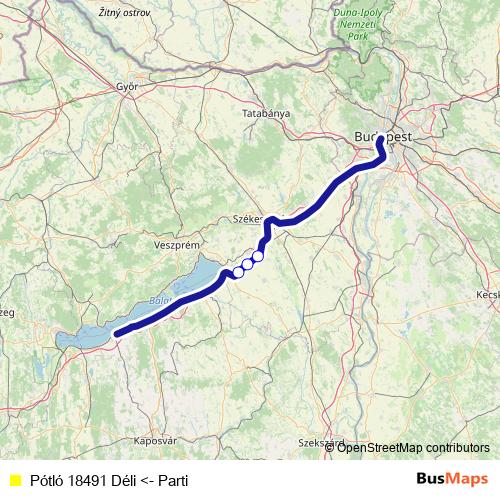 Pótló 18491 Déli <- Parti bus Line Map